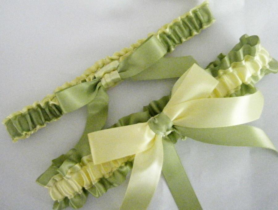 Mariage - Lime GREEN and YELLOW Yellow Wedding  Garter Set