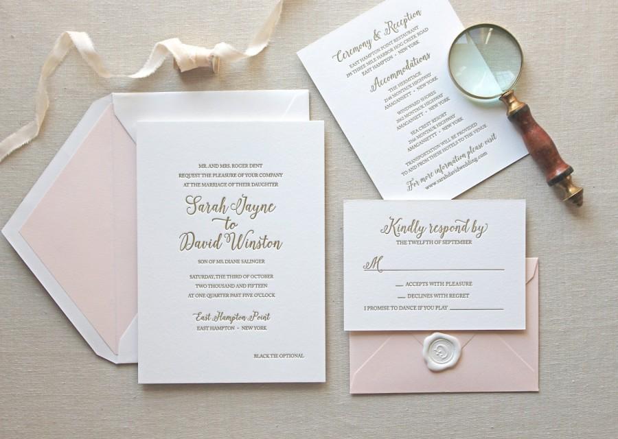 زفاف - Letterpress Wedding Invitation - Magnolia Design - Foil, Calligraphy,Traditional, Elegant, Simple, Classic, Script, Destination, monogram