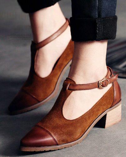 Свадьба - Details About Korean Womens Suede Buckle Strap Pointed Toe Shoes Low Chunky Heels New Fashion