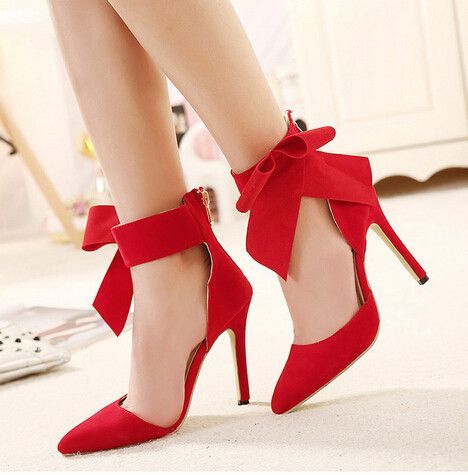 Wedding - Big Bow Tie Pumps Butterfly Pointed Stiletto Women High Heels Shoes Dress Wedding Shoes