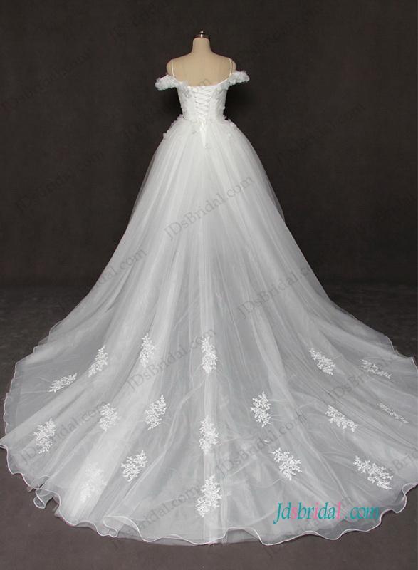 Mariage - Fiary off the shoulder tulle princess wedding dress with flowers