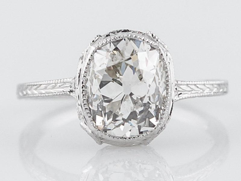 Mariage - Antique Engagement Ring Art Deco 2.10 Cushion Cut Diamond in 14k White Gold