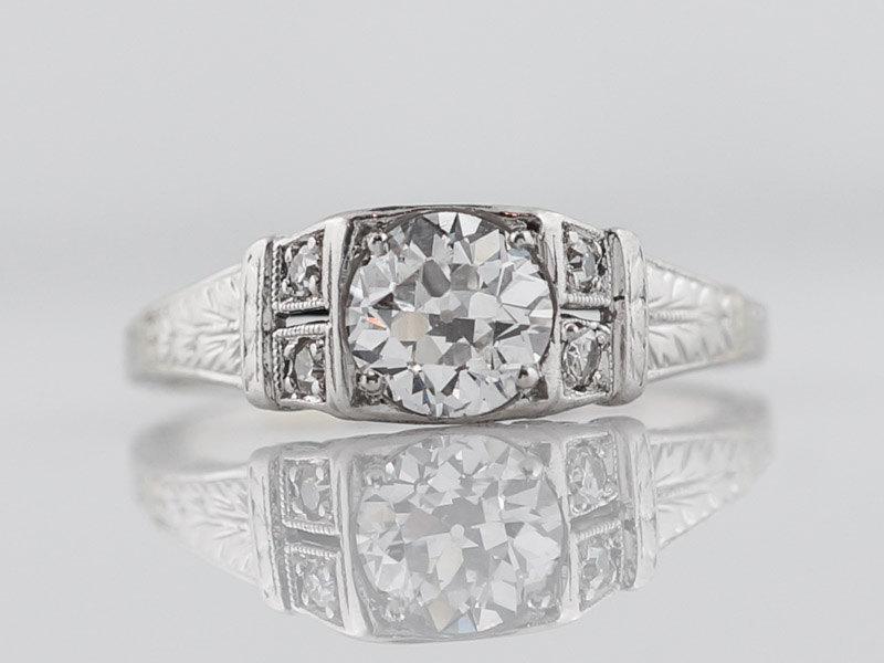 Wedding - Antique Engagement Ring Art Deco .64ct Old European Cut Diamond in Platinum