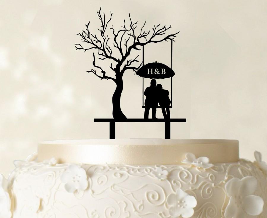 Wedding - Custom Cake Topper, Mirror Cake Topper, Couple Cake Topper, Bride And Groom Silhouette Topper, Wedding Cake Topper, Tree Cake Topper CATO124