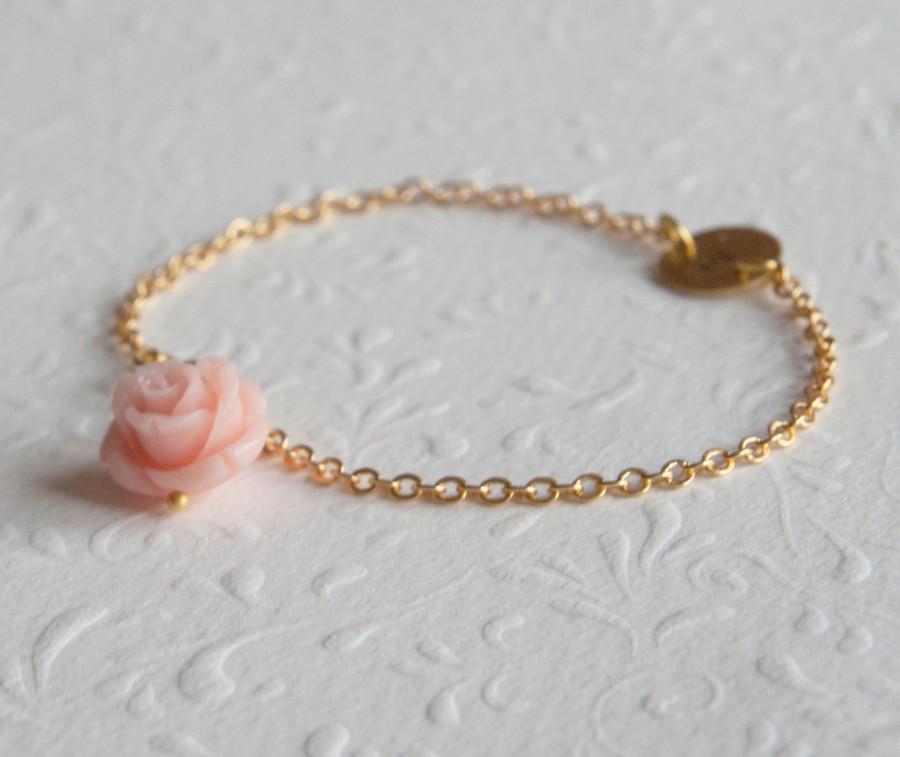 زفاف - Personalized Flower Girl Gift - Peach Rose Flower Bracelet