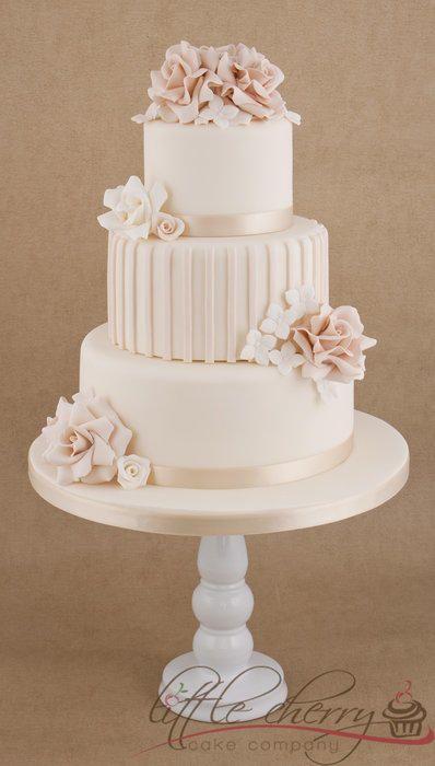 Wedding - Pale Vintage Ruffly Roses Wedding Cake