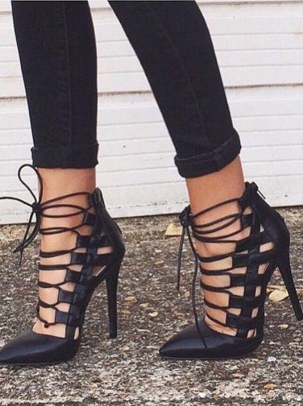 Wedding - Want You To Stay Black Lace-Up Heels