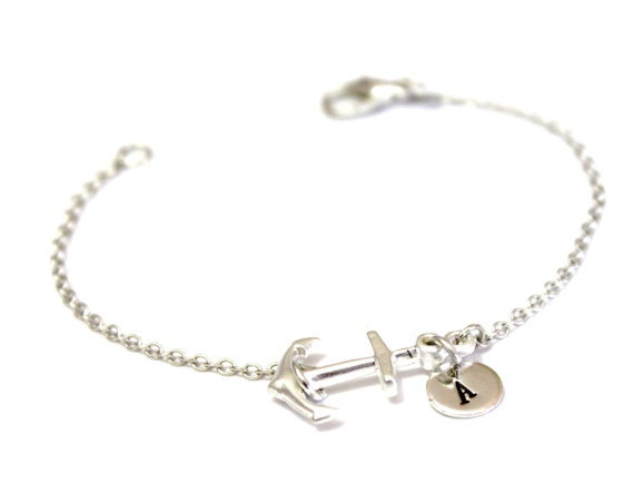 زفاف - Anchor Bracelet, Silver Anchor Bracelet, Personalized Hand Stamped Initial Anchor Bracelet, Mini Anchor Bracelet, Dainty Anchor Bracelet