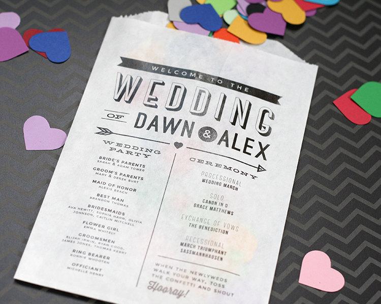 Wedding - Modern Wedding Program - Confetti or Flower Toss Bag - Printed Bags