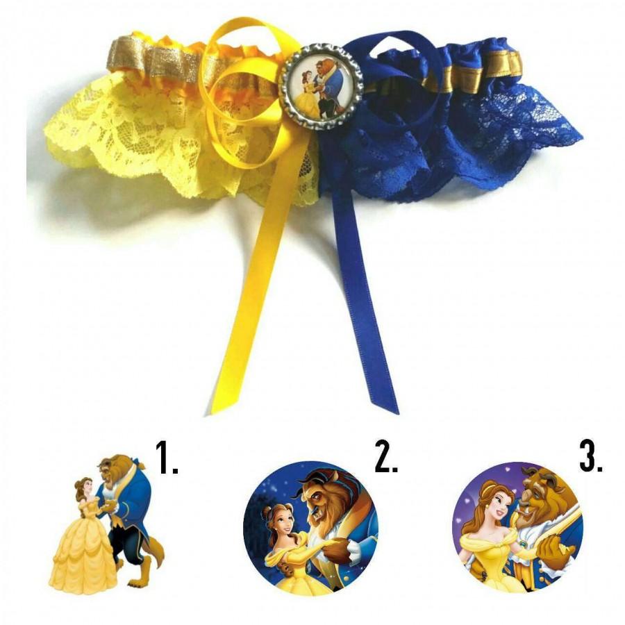 Mariage - Disney Beauty and the Beast half n half Satin/Satin & lace Garter/Garter Set- Your choice of embellishment