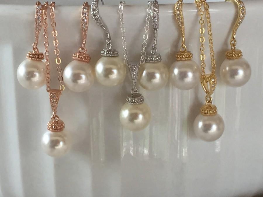 زفاف - 4 sets or more Pearl necklace for bridesmaid gifts ,Bridesmaid jewelry sets, necklace and earrings,  wedding jewelry already discounted