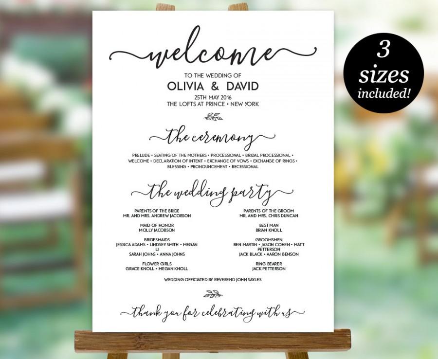 Свадьба - Wedding Program Sign Template, Printable Wedding Program, Wedding Program Poster, Program Sign, PDF Instant Download, Editable Sign