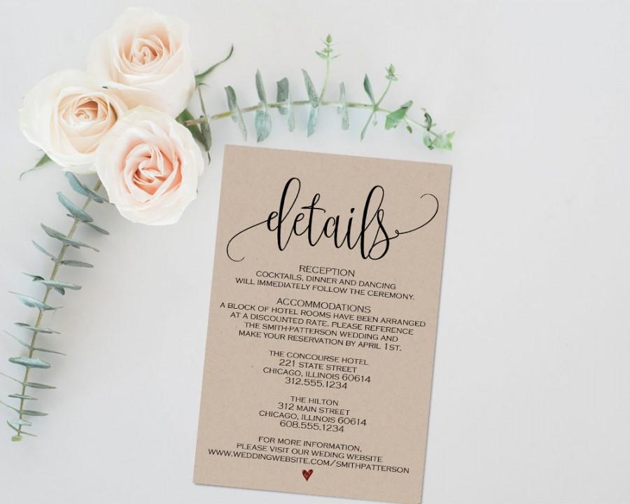 Hochzeit - Details Card, Enclosure Card, Important Information, Printable Enclosure Card, Wedding Enclosure, Info Card, Enclosure Card Template, WSET5