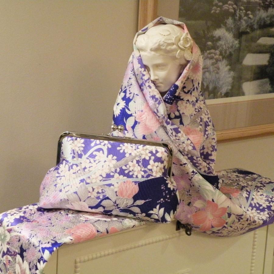 Hochzeit - Silk Kimono Fabric Clutch/Purse/Bag..Long Island  Bridal/Wedding/Gift..Orchids..Cherry Blossoms..Roses..Lavendar/Seafoam..matching Wrap