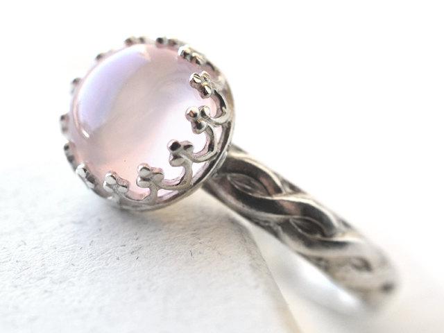 Hochzeit - Celtic Gemstone Ring, Rose Quartz Ring, Custom Engraving, Engravable Engagement Ring, Celtic Braid Wedding Ring, Pink Gemstone Ring