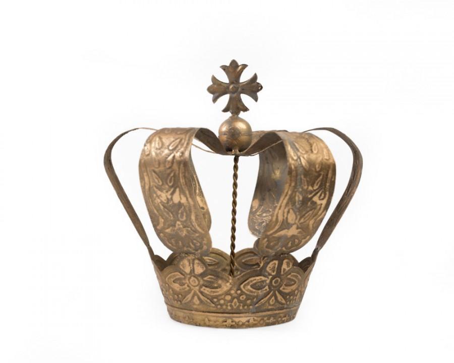 زفاف - Crown Cake Topper, Antique Gold Crown, Cross Top
