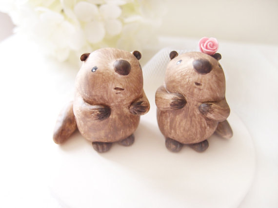 Hochzeit - Custom Wedding Cake Toppers - Cute Beaver