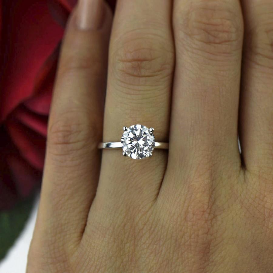 Hochzeit - 2 ct 4 Prong Engagement Ring, Classic Solitaire Ring, Man Made Diamond Simulant, Wedding Ring, Bridal Ring, Promise Ring, Sterling Silver