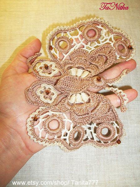 Свадьба - Butterfly Crochet Vintage Style Irish Lace Embellishment Сlothes Decoration Knitted Trim Moth Appliqué Textile Art - $18.00 USD