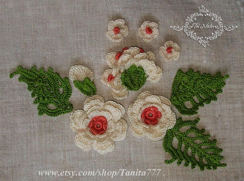 Hochzeit - Knitted Flowers Irish Lace Crochet Trim Finishing Clothes Аpplique Flower lace Decor Supplies Embellishment - $15.55 USD