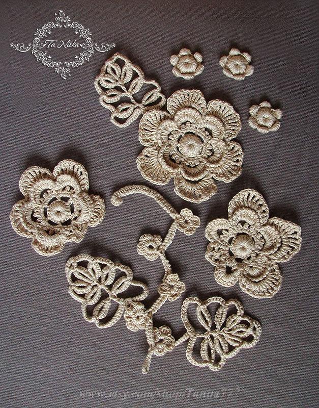 Hochzeit - Decorative Floral Crochet Trim Applique Irish Lace Decoration Clothes Handwork Embellishment Home Decor Ivory Supplies - $25.55 USD