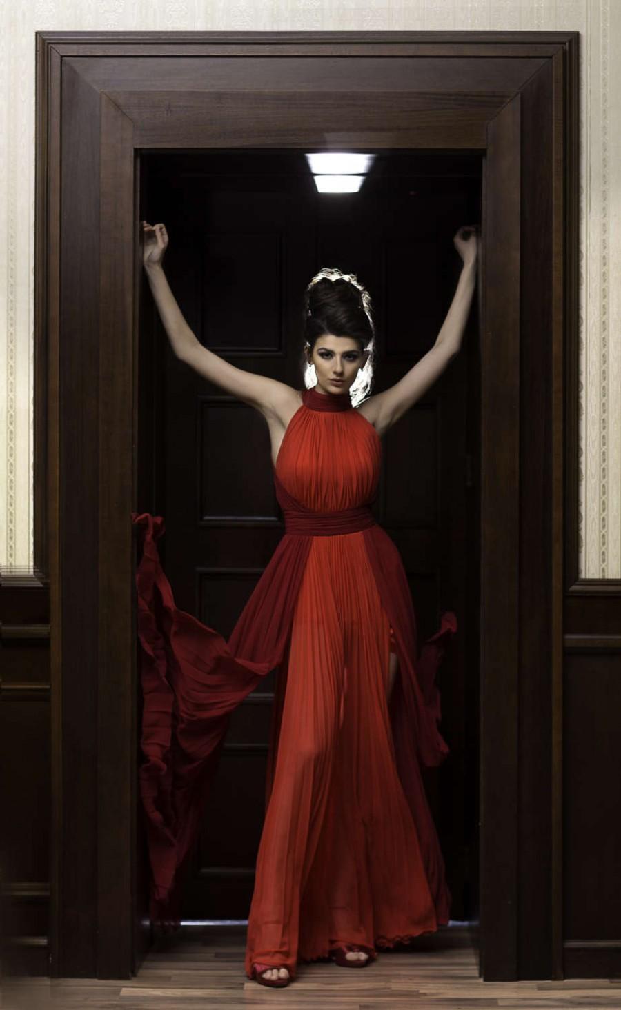 زفاف - Elegant designer dress / Formal dance dress in red for cocktail, Red Bridesmaid or Sleeveless prom dress, Romantic couture dress for evening
