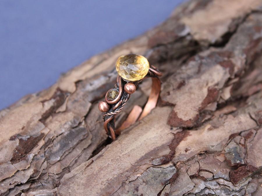 Mariage - Citrine copper ting - Shining yellow ring - Engagement citrine ring - Adjustable yellow citrine ring - Copper thin ring