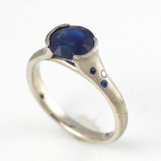 Wedding - Natural Sapphire Engagement Ring in 14k white gold