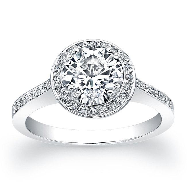 زفاف - Platinum diamond engagement ring with halo top surround 1ct natural Round White Sapphire with 0.20 carats G-VS2 diamond quality