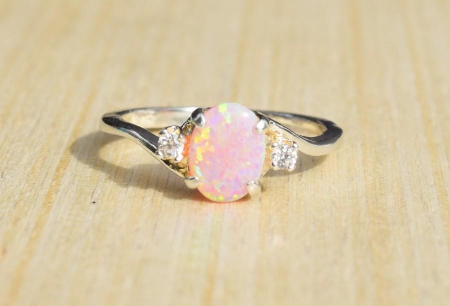 زفاف - Silver Lab Opal Ring, Pink Opal Ring, Opal Engagement Ring, Promise Ring, Anniversary Gift For Her, October Birthstone