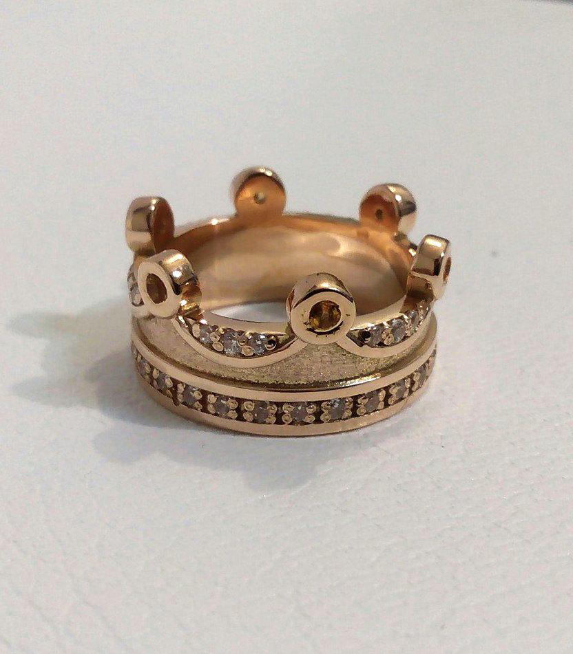زفاف - Rose gold crown wedding band, Crown wedding ring, Wide crown ring, Citrine wedding ring, Citrine crown ring, Royal ring, Original ring
