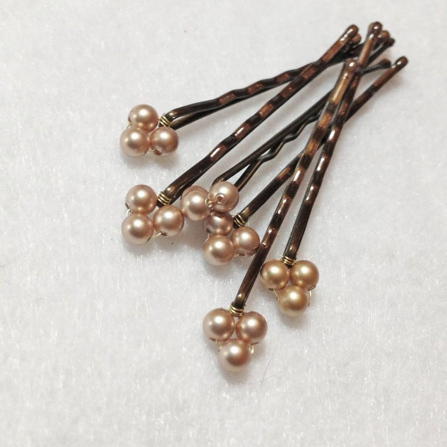 Wedding - Gold Pearl bobby pins Swarovski (wedding hair pins - set of 6) wedding hair accessory