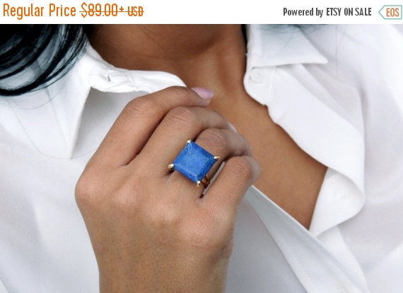 Wedding - WINTER SALE - September ring,Lapis square ring,gold ring,gold cocktail ring,solid gold rings,custom gold filled rings,gemstone rin