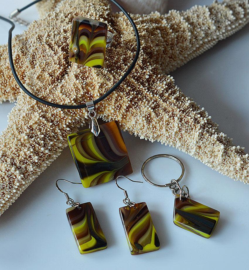 Mariage - Glass set "Аmber" Fused glass jewelry Fused glass set