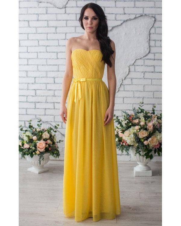 Wedding - Bridesmaid Yellow Wedding Dress Yellow Maxi Chiffon Dress Prom Yellow Evening Dress Bustier.