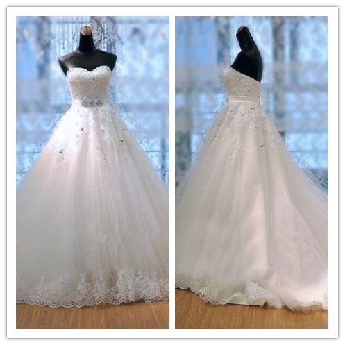 زفاف - Gorgeous Backless White Lace Strapless Weddings Dresses #W05