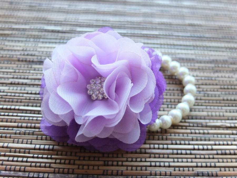 زفاف - Wrist Corsage, Purple and Lavender Chiffon Corsage, bridesmaid Corsage