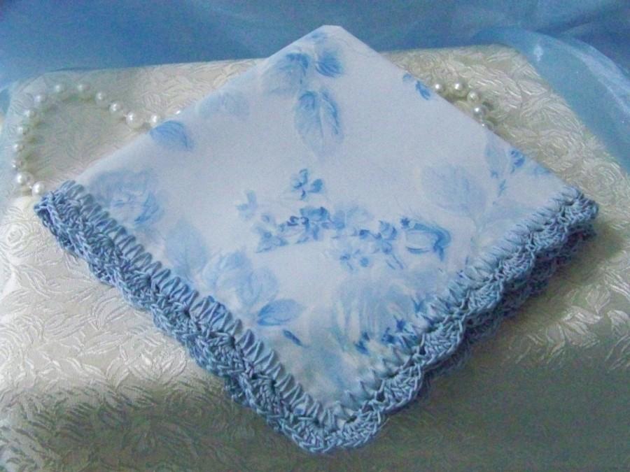 زفاف - Blue Handkerchief, Blue Hanky, Blue Hankie, Bridal, Something Blue, Hand Crochet, Lace, Ladies, Personalized, Monogrammed, Ready to ship