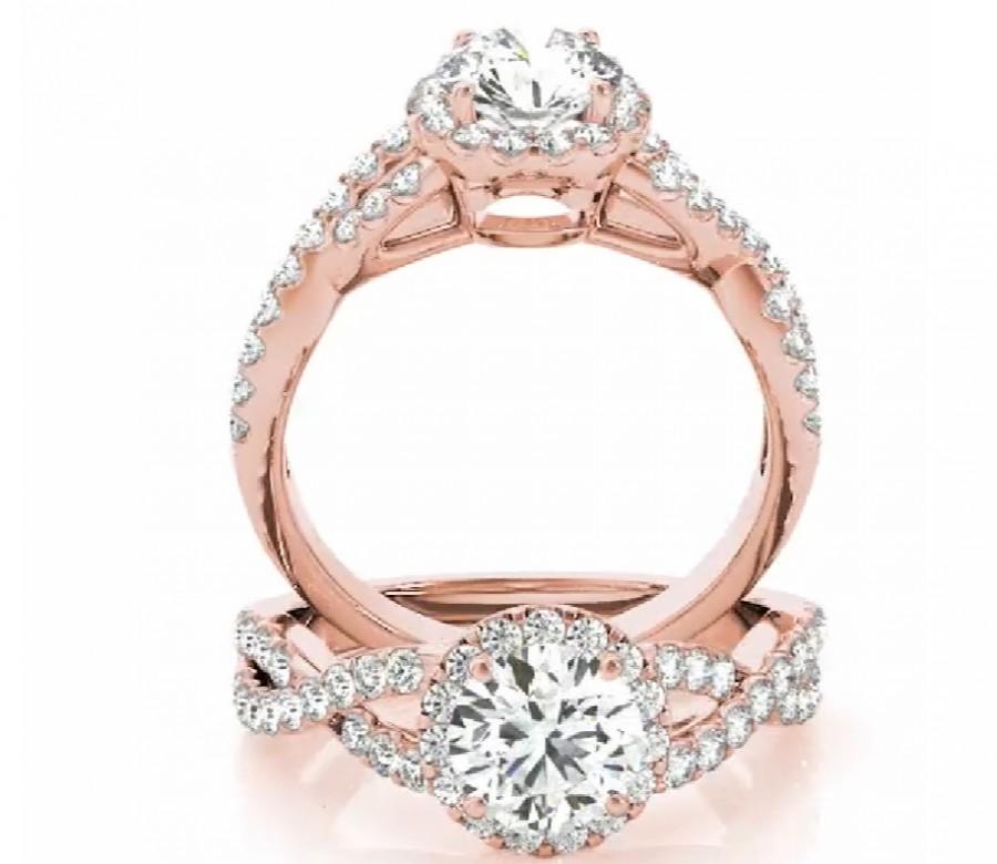 زفاف - Rose Gold Engagement Ring, Unique Moissanite Engagement Ring, Curved Diamond Ring, Split Shank Engagement Ring, Rose Gold Diamond Ring