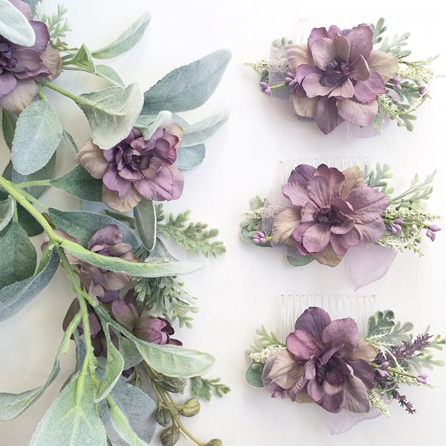 Hochzeit - Lavender Bridesmaids Combs- Purple Flower Comb- Hair Accessories- Bridesmaids Gift- Lavender Wedding- Wedding Hair Comb- Lilac Floral Comb