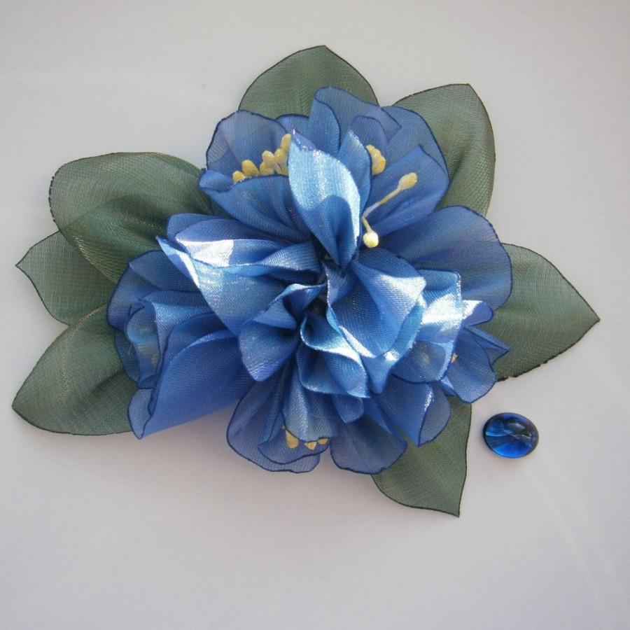 Hochzeit - Blue Hydrangea,  Bridal Hairstyles, Wedding Accessories, Flower For Dress, Fabric Flower Girl Dress, Blue Flower Brooch, Mother of the Bride