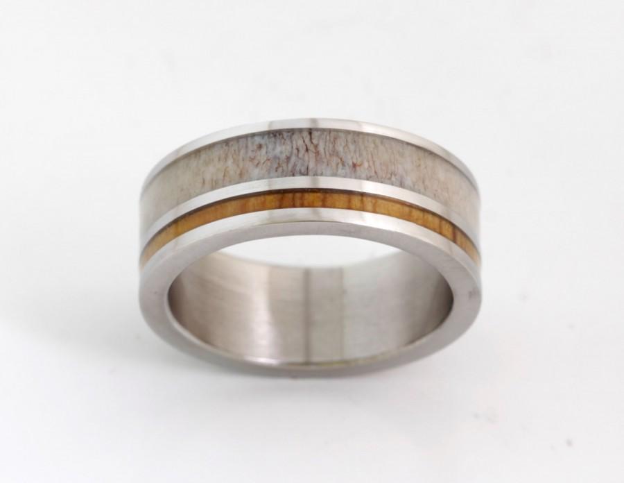 Hochzeit - Antler wedding band wood wedding ring mens wedding band titanium band man jewelry woman wedding band antler ring