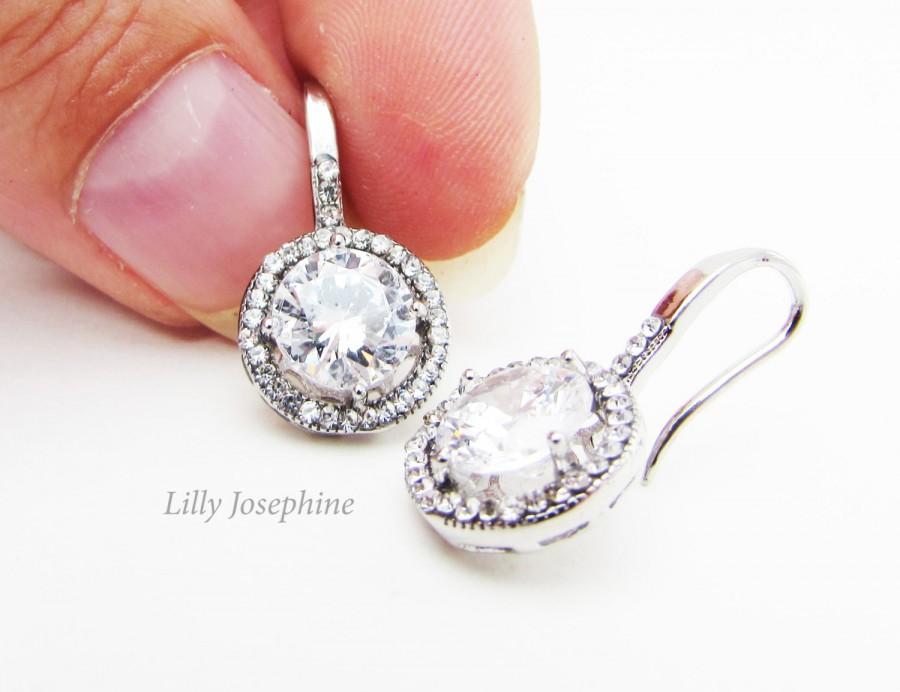 زفاف - Small Rhinestone and Crystal Earrings, Bridal Earrings, Silver Sparkly Earrings, Bride Earrings, Small Crystal Earrings, Wedding Earrings