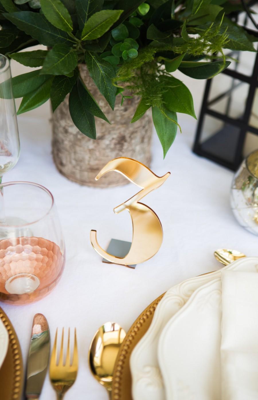 زفاف - Acrylic Table Numbers for Weddings and Events - Standing Numbers Gold, Silver, Clear Acrylic Chic Wedding Decor Centerpieces (Item - ACB100)