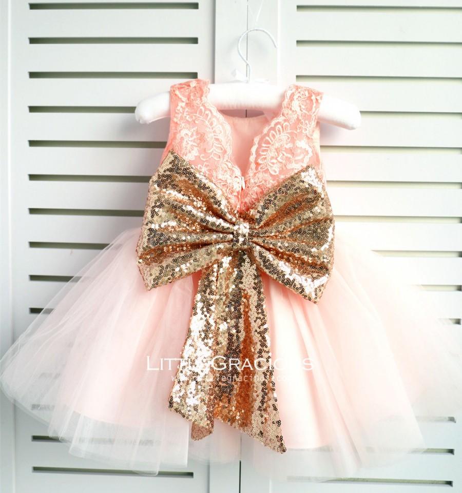 Свадьба - Rose Gold Lace Back Couture Flower Girl Dress, Toddler Pageant Dress, Girl Birthday Dress, PD111-2