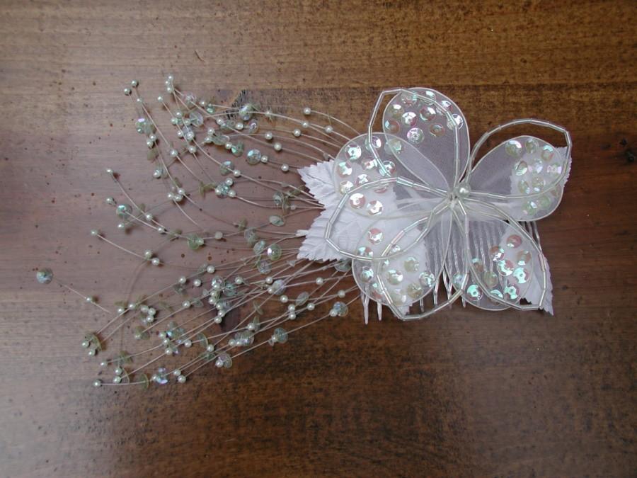 Mariage - Wedding Brides Hair Comb White Sequins Flower Comb Hair Accessory