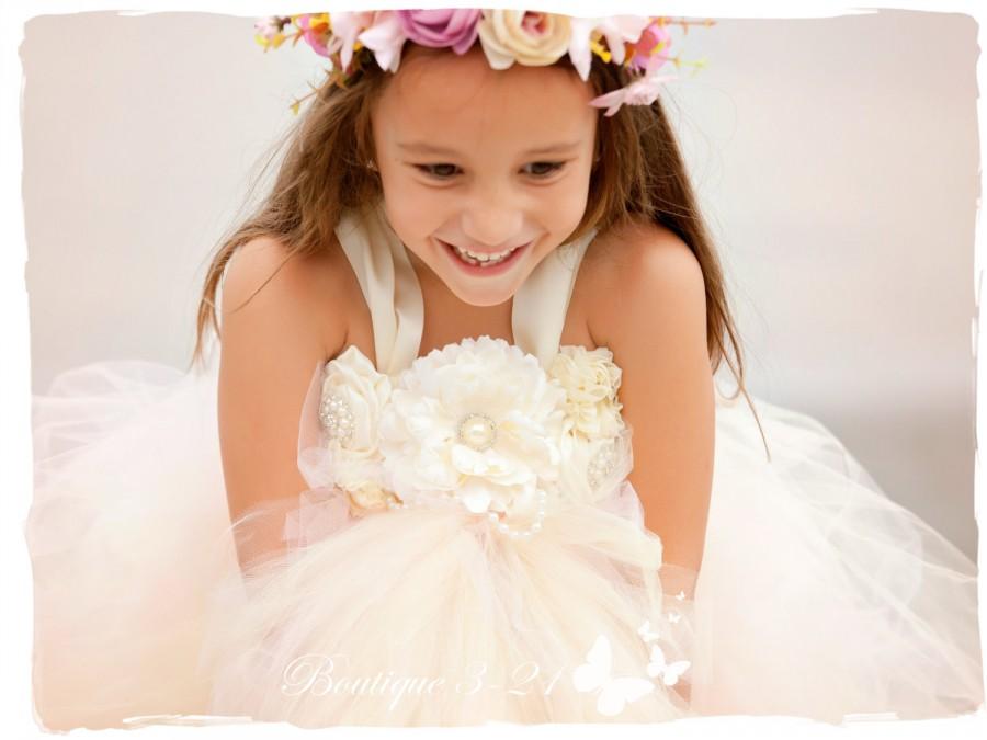 Hochzeit - Blush Flower Girl Dress, Blush Tutu Dress, Blush Dress, Blush Wedding, Ivory Wedding, Ivory Flower Girl Dress, Ivory Tutu Dress