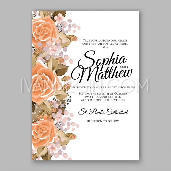 Свадьба - Yellow rose Floral Wedding Invitation Printable Gold Bridal Shower Invitation Suite Boho Flower wrea - Unique vector illustrations, christmas cards, wedding invitations, images and photos by Ivan Negin