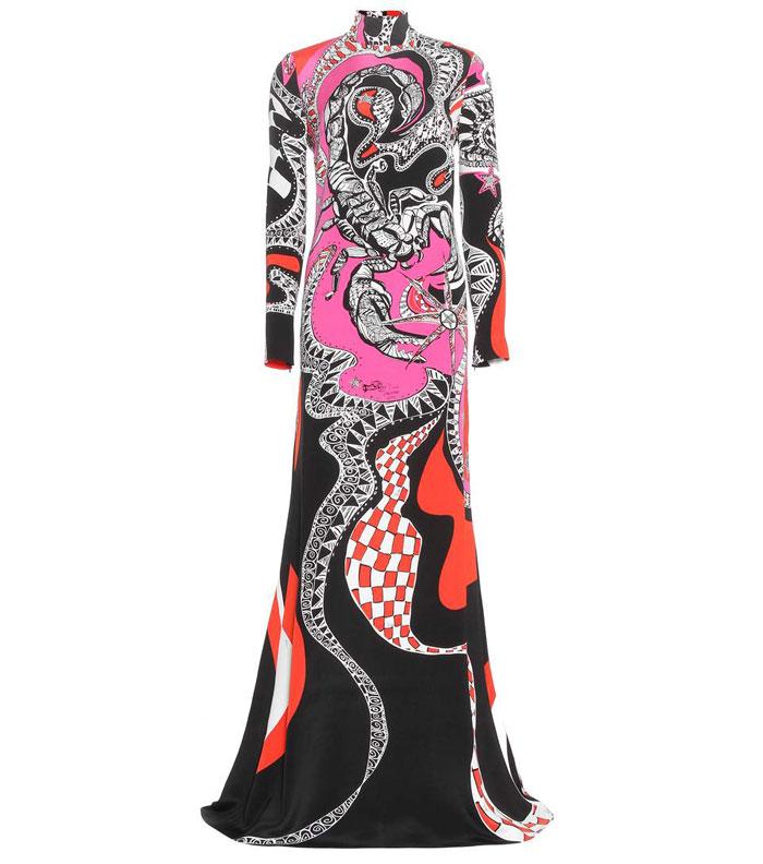 زفاف - Emilio Pucci Scorpio Multi Color Printed Silk Maxi Dress