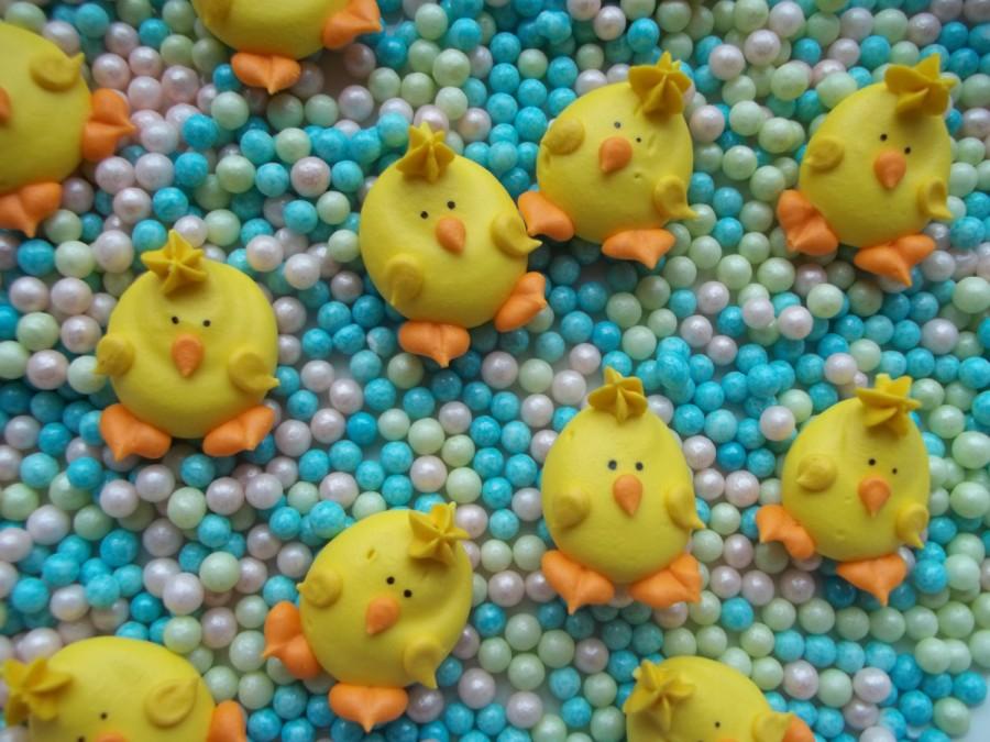 Свадьба - Royal icing chicks --Easter-- Edible handmade cupcake toppers cake decorations (12 pieces)